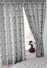 Load image into Gallery viewer, Annette Black - 66x72&quot; Curtains Floral Damask
