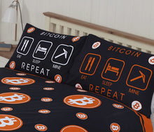 Load image into Gallery viewer, Bitcoin - Duvet Cover Set Cryptocurrency Eat Sleep Mine Repeat Black Orange
