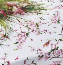 Load image into Gallery viewer, PVC Birds - Wipe Clean Table Cloth Oriental Floral Cherry Blossom Pink Off White

