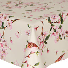 Load image into Gallery viewer, PVC Birds - Wipe Clean Table Cloth Oriental Floral Cherry Blossom Pink Off White
