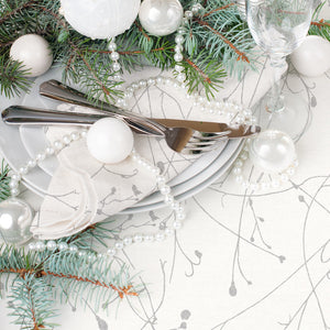 Acrylic Branch Silver - Wipe Clean Table Cloth Festive Xmas White