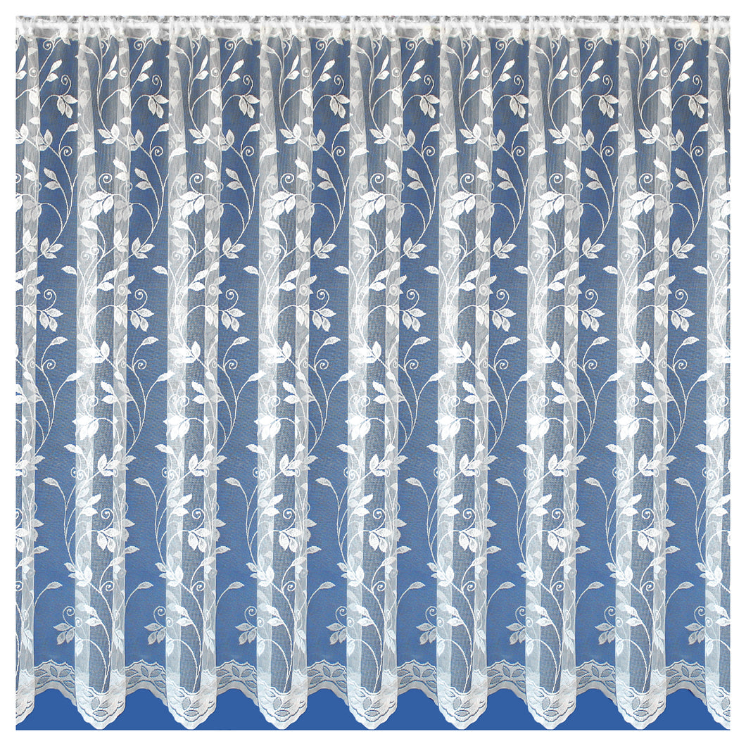 Corsica White - Pre-Cut Net Curtain Panel Traditional Leaf Vine Swirl