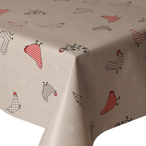 PVC Chickens Red - Wipe Clean Table Cloth Dots Clover Hearts Black Grey Beige