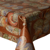 PVC China Plates Brown - Wipe Clean Table Cloth Oriental Toile Pattern Print Cups