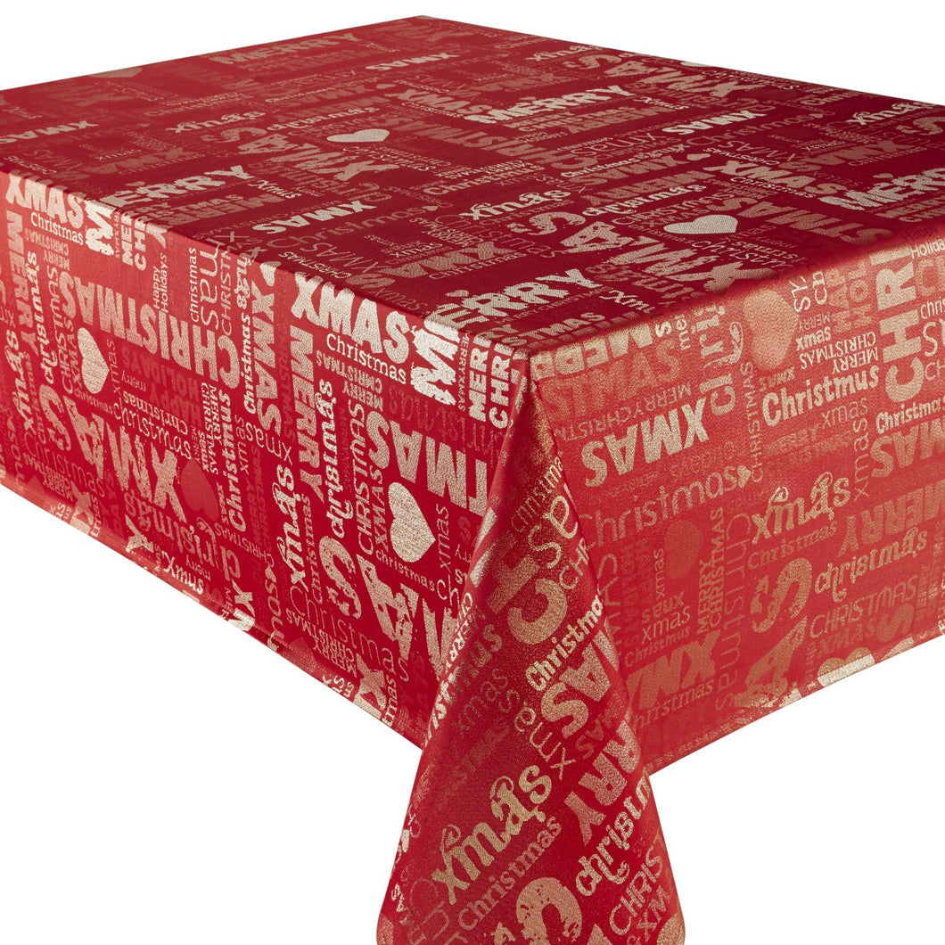 Xmas Words Red Gold - Christmas Table Cloth Range Metallic Text