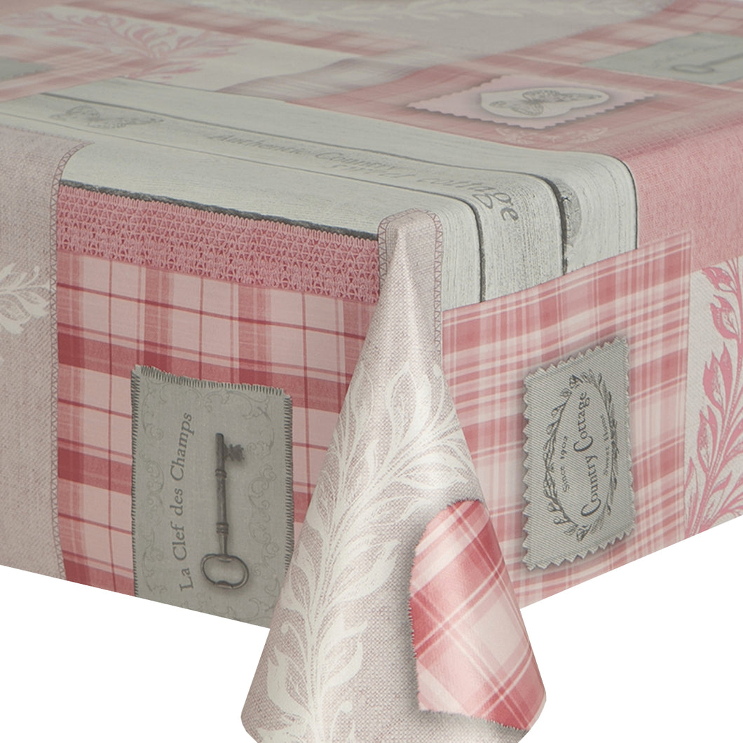 PVC Country Cottage Rose - Wipe Clean Table Cloth Traditional Planks Tartan Check Floral Pink