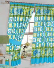 Load image into Gallery viewer, Daisy Check Azure - 66x72&quot; Curtains Flower Check Blue Green
