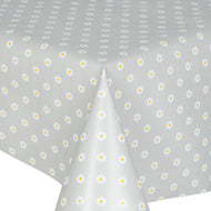 PVC Daisy Silver - Wipe Clean Table Cloth Floral Polka Grey Yellow