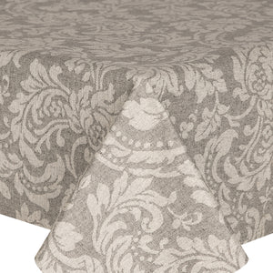 Acrylic Damask Charcoal - Wipe Clean Table Cloth Jacquard Floral Vine Grey
