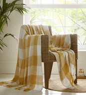 Epsom Ochre Throw - Geometric Diamond Yellow White Check Blanket