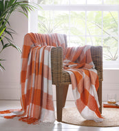 Epsom Terracotta Throw - Geometric Diamond Orange White Check Blanket