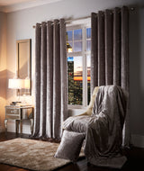 Esquire Silver - Eyelet Curtain Pair Shimmer Velvet Grey
