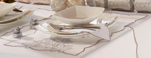 Frost White Silver - Christmas Table Cloth Range Embroidered Snowflakes Scallop Edge