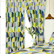Load image into Gallery viewer, Geo Patchwork Lime - 66x72&quot; Curtains Geometric Green Yellow Blue
