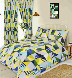Geo Patchwork Lime - 66x72" Curtains Geometric Green Yellow Blue