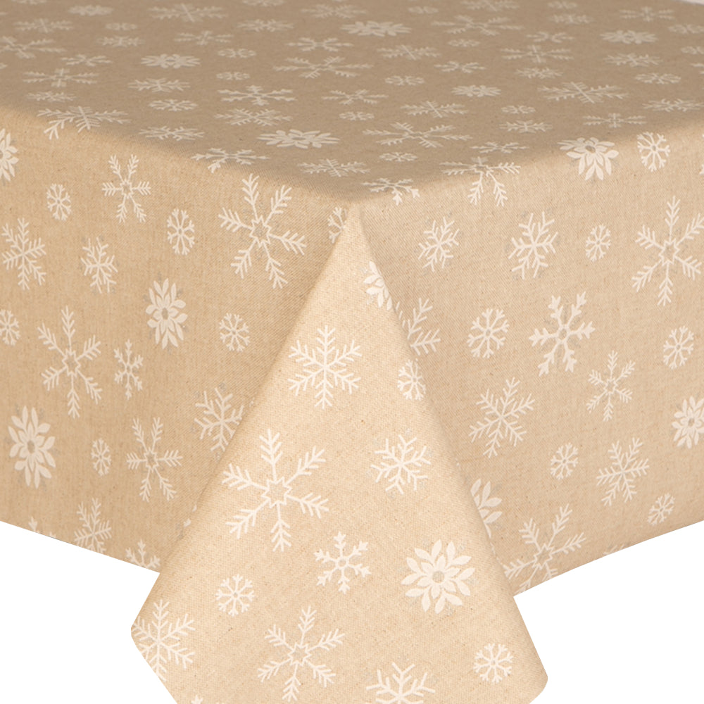 Acrylic Glitter Snowflake Beige - Wipe Clean Table Cloth Snow Gold