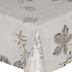 PVC Leaves Slate - Wipe Clean Table Cloth Autumn Foliage Grey Charcoal