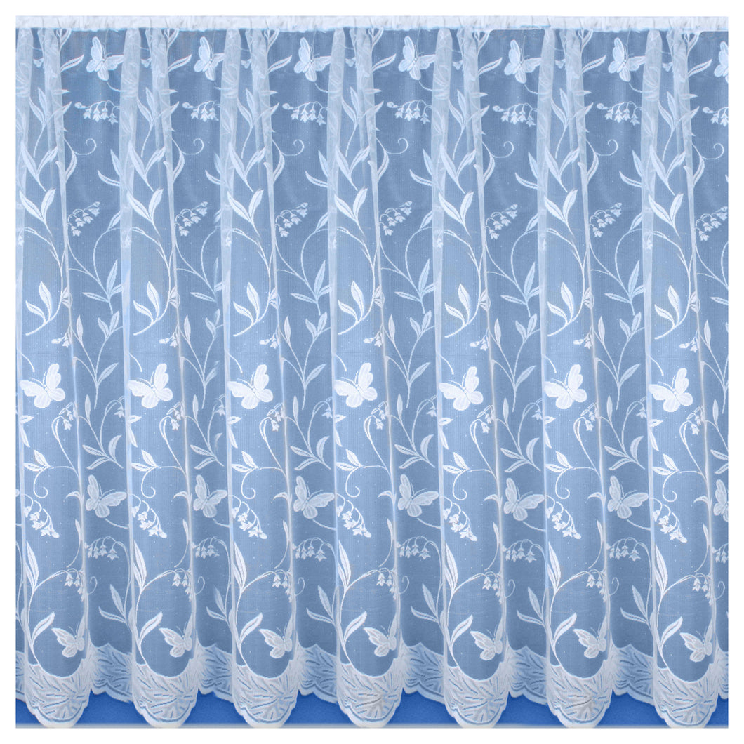 Hawaii White - Pre-Cut Net Curtain Panel Traditional Floral Vine Butterfly