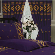 Load image into Gallery viewer, Athens Purple - 66x72&quot; Curtains Greek Key Rope Effect Gold

