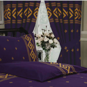 Athens Purple - 66x72" Curtains Greek Key Rope Effect Gold