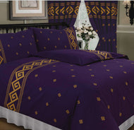 Athens Purple - Duvet Cover Set Greek Key Rope Effect Gold