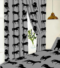 Load image into Gallery viewer, Horses Grey - Curtain Pair Equestrian Pony Silhouettes
