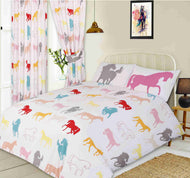 Horses White - Duvet Cover Set Equestrian Pony Silhouettes
