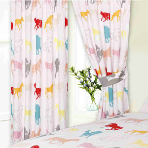 Horses White - Curtain Pair Equestrian Pony Silhouettes