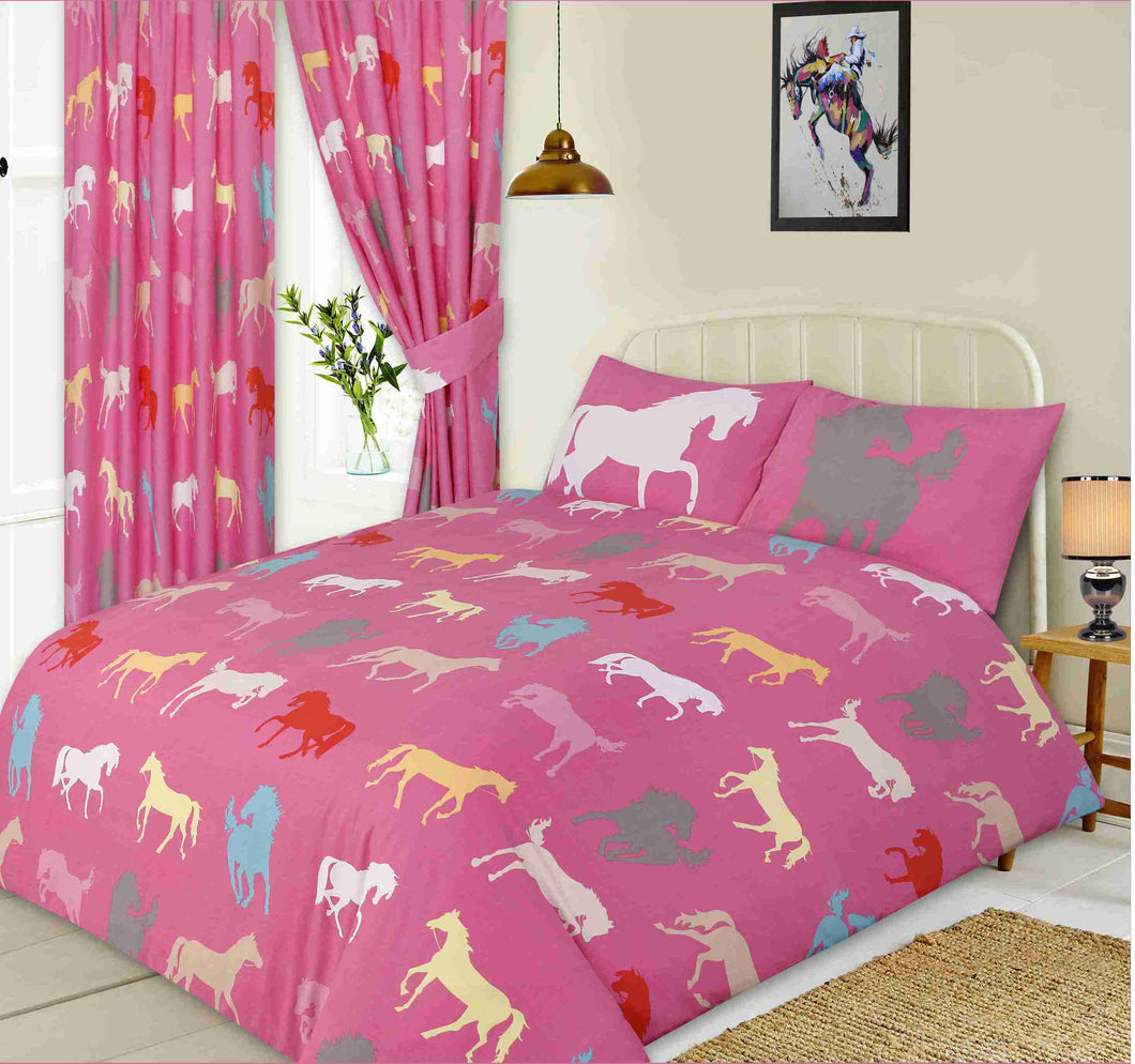 Horses Pink - Duvet Cover Set Equestrian Pony Silhouettes