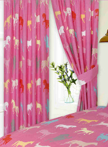 Horses Pink - 66x72" Curtains Equestrian Pony Silhouettes