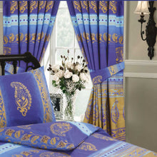 Load image into Gallery viewer, Kashmir Blue - 66x72&quot; Curtains Ethnic Paisley Navy Gold
