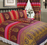Kashmir Fuchsia - Duvet Cover Set Ethnic Paisley Red Purple Lilac Pink Gold