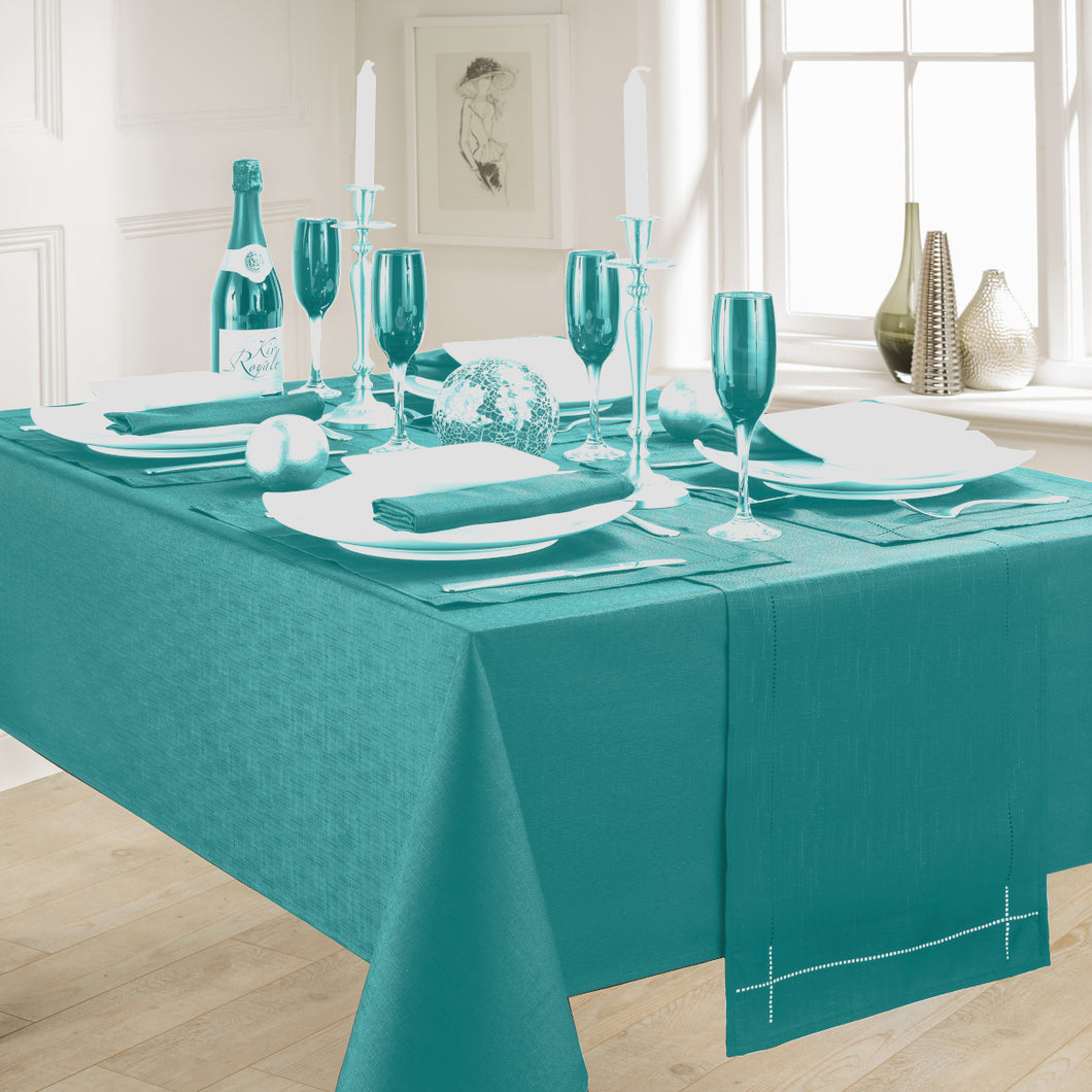 Linen Look Teal - Slubbed Table Cloth Range