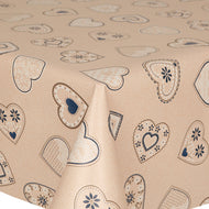 PVC Love Hearts Blue - Wipe Clean Table Cloth Beige Brown Lace Floral Vine Dash