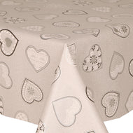 PVC Love Hearts Grey - Wipe Clean Table Cloth Silver Lace Floral Vine Dash