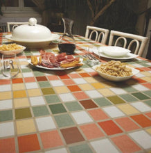 Load image into Gallery viewer, PVC Mosaic Check Multi - Wipe Clean Table Cloth Tile Yellow Orange Green Peach
