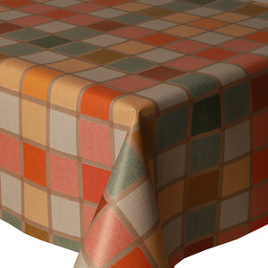 PVC Mosaic Check Multi - Wipe Clean Table Cloth Tile Yellow Orange Green Peach