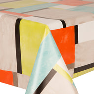 PVC Multi Blocks - Wipe Clean Table Cloth Abstract Retro Tile Orange Red Duckegg Blue Black