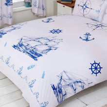 Load image into Gallery viewer, Nautical Blue - Duvet Cover Set Anchor Ship Wheel Compass
