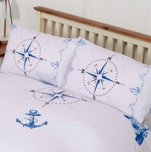 Load image into Gallery viewer, Nautical Blue - Duvet Cover Set Anchor Ship Wheel Compass
