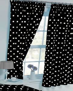 Polka Dot Black - Curtain Pair White Spots