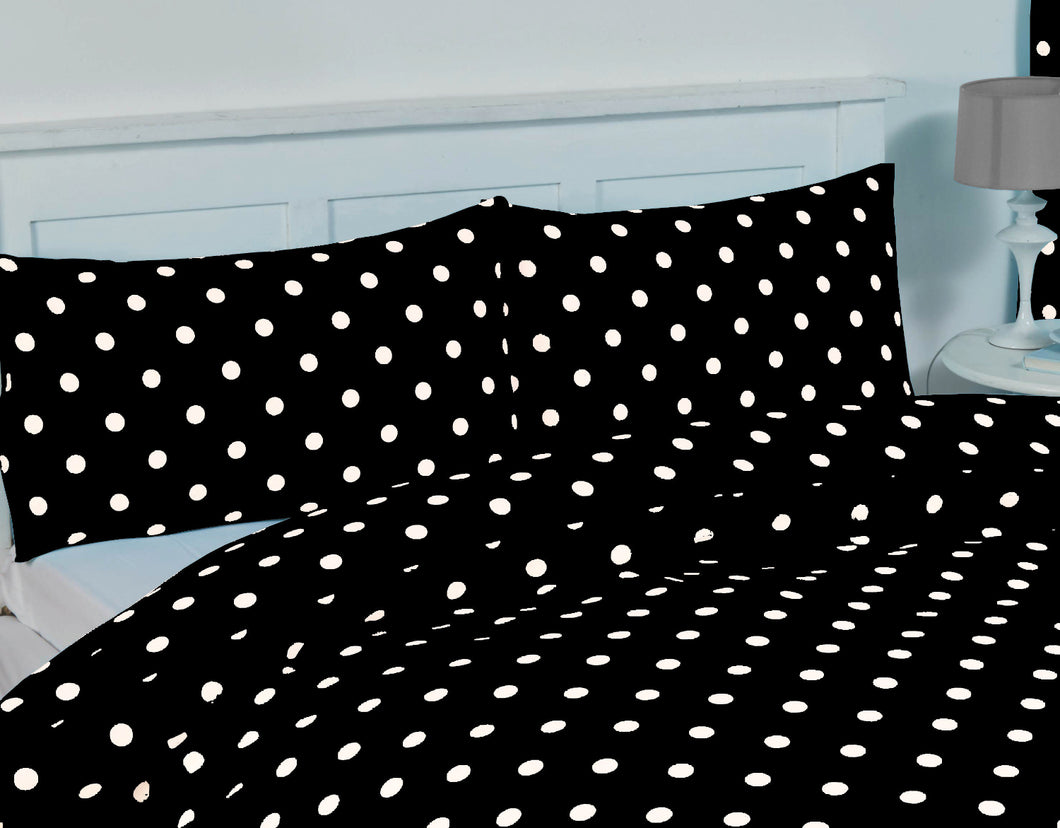 Polka Dot Black - Pillowcase Pair White Spots