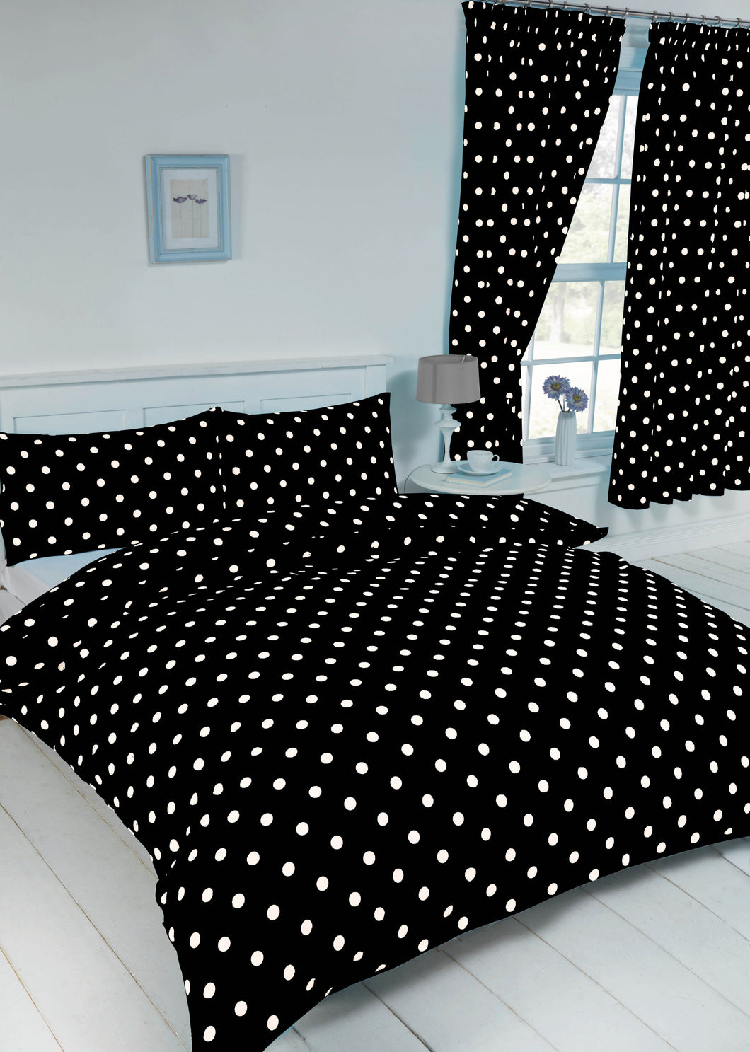 Polka Dot Black - Duvet Cover Set White Spots