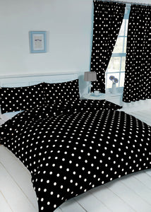 Polka Dot Black - Curtain Pair White Spots