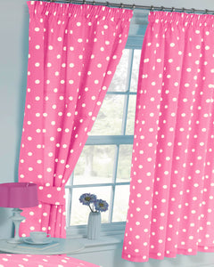 Polka Dot Pink - Curtain Pair White Spots