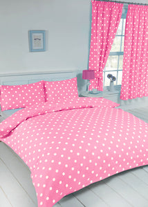 Polka Dot Pink - Curtain Pair White Spots