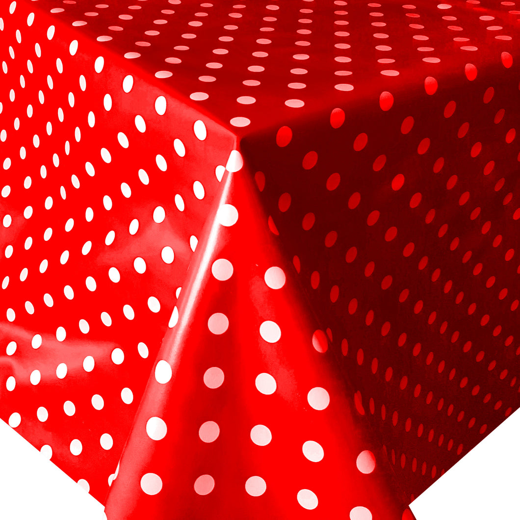 PVC Polka Red - Wipe Clean Table Cloth Dots White