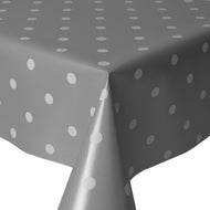 PVC Polka Grey - Wipe Clean Table Cloth Dots White Silver