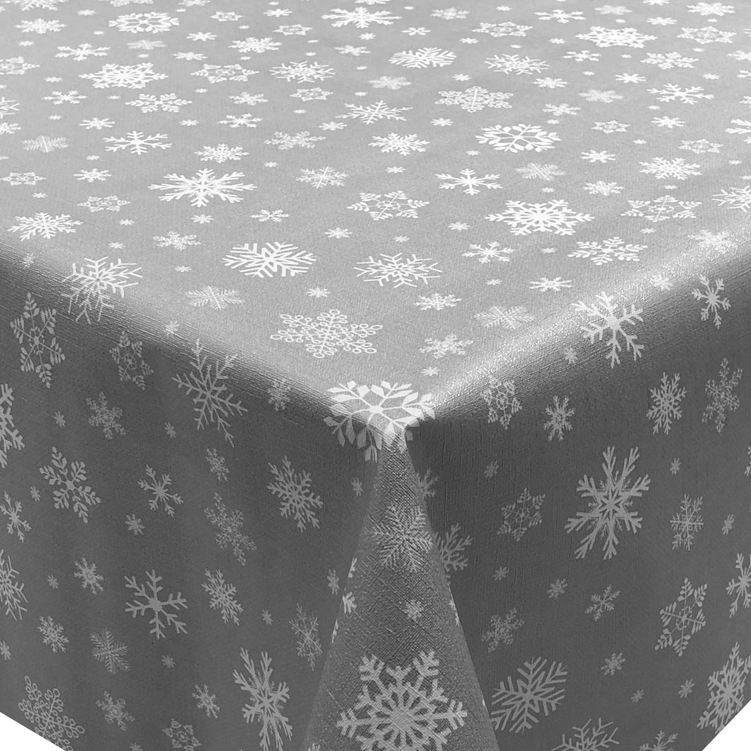 PVC Snowflake Grey - Wipe Clean Table Cloth Christmas Festive Snow Silver White