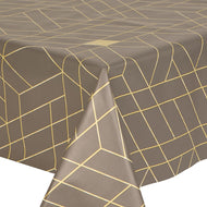 PVC Rhomba Slate - Wipe Clean Table Cloth Retro Geometric Taupe Grey Gold Yellow
